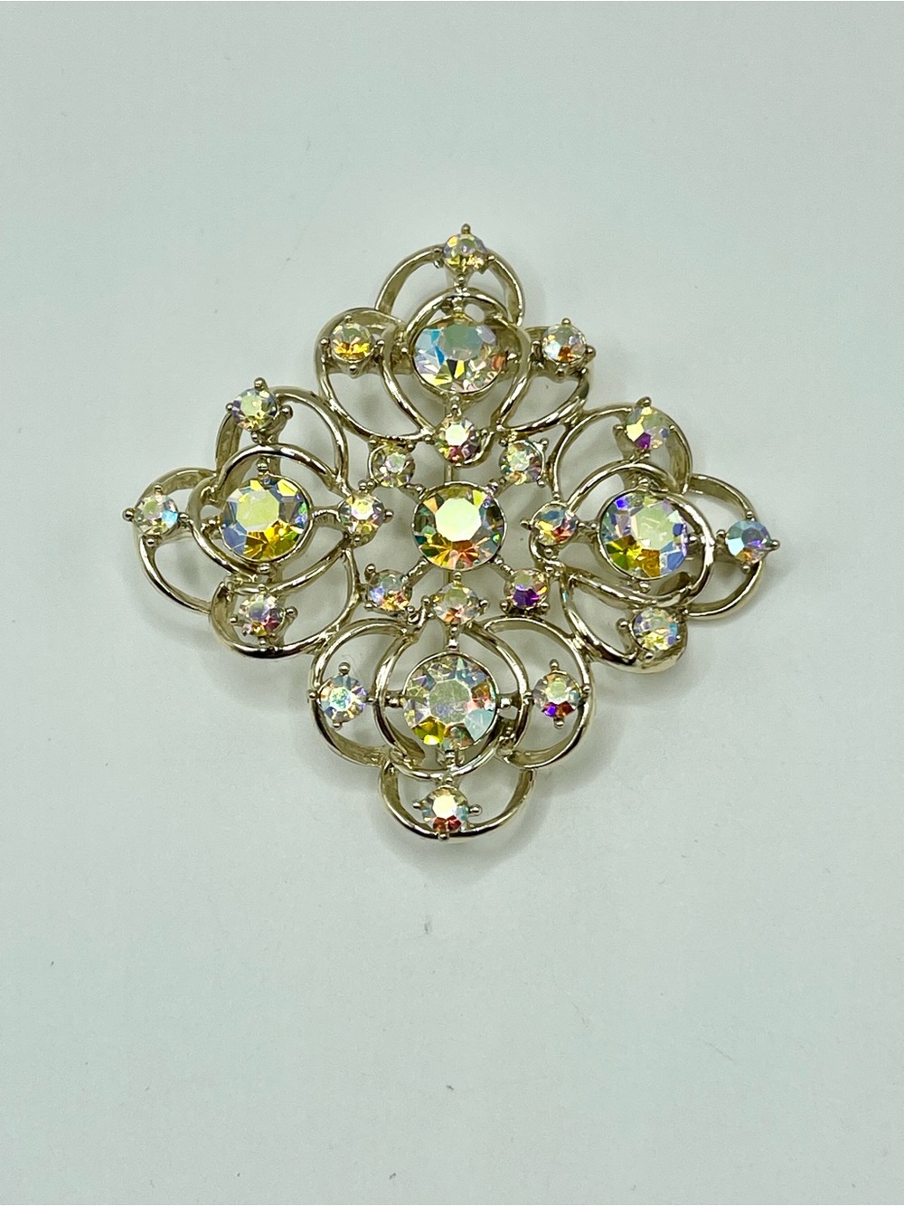 Selini Gold-Tone Aurora Borealis Crystal Floral Brooch